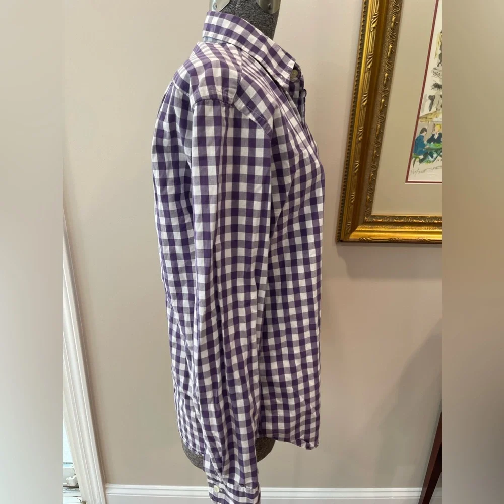 J crew purple‎ white check-button down-size medium-unisex-all cotton! 1980s VTG